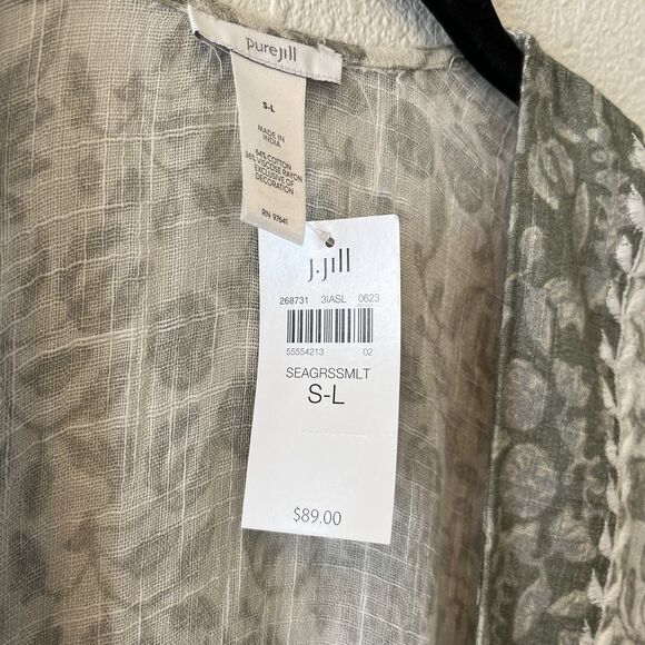 NWT J.Jill Kimono Size S-L Green Embroidered Open Cotton Blend Boho Lagenlook - Picture 3 of 13